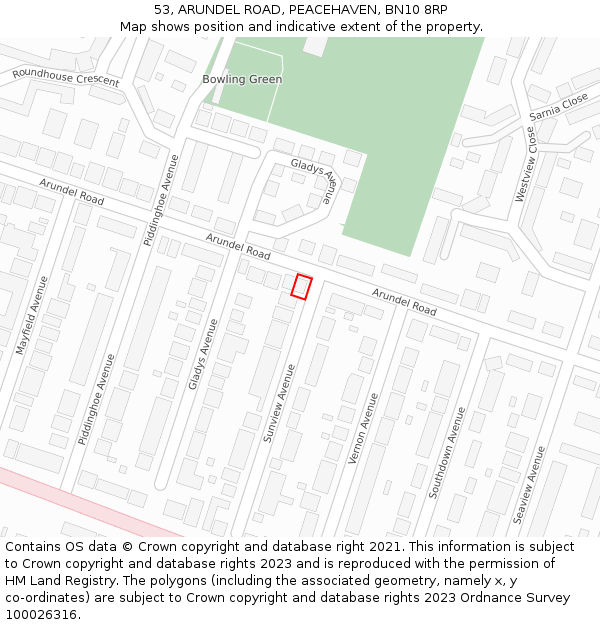 53, ARUNDEL ROAD, PEACEHAVEN, BN10 8RP: Location map and indicative extent of plot