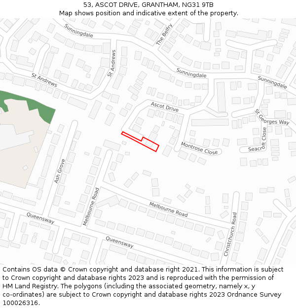 53, ASCOT DRIVE, GRANTHAM, NG31 9TB: Location map and indicative extent of plot