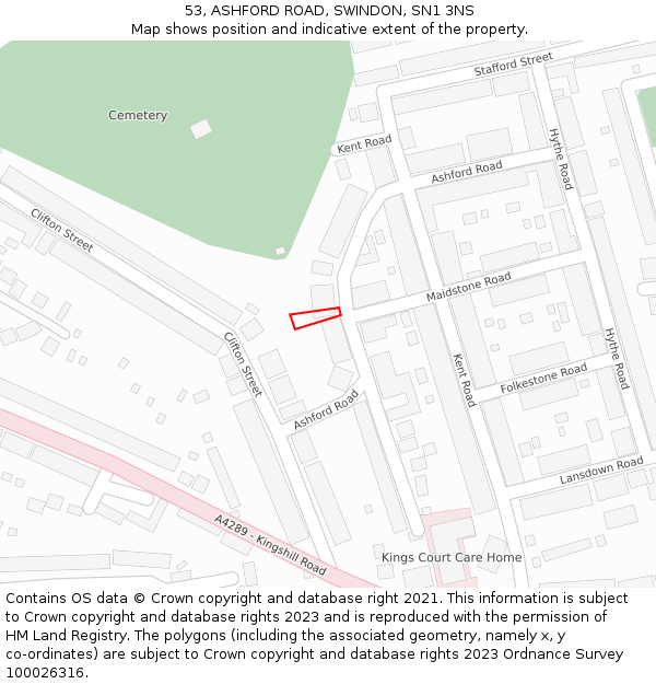 53, ASHFORD ROAD, SWINDON, SN1 3NS: Location map and indicative extent of plot