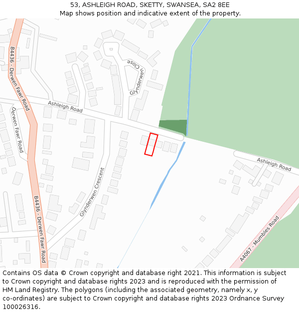 53, ASHLEIGH ROAD, SKETTY, SWANSEA, SA2 8EE: Location map and indicative extent of plot