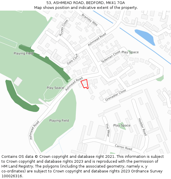 53, ASHMEAD ROAD, BEDFORD, MK41 7GA: Location map and indicative extent of plot