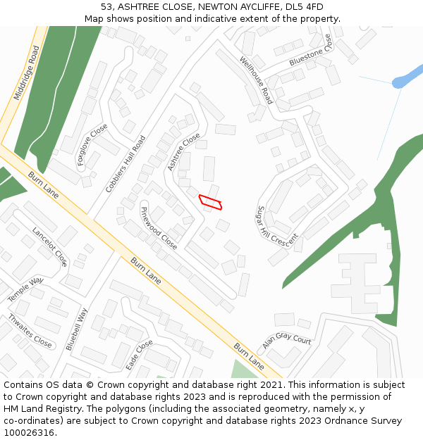 53, ASHTREE CLOSE, NEWTON AYCLIFFE, DL5 4FD: Location map and indicative extent of plot