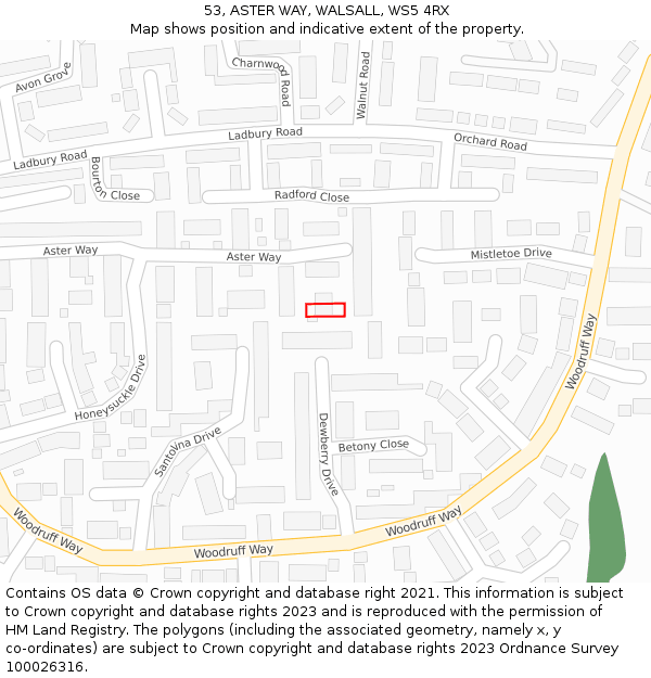 53, ASTER WAY, WALSALL, WS5 4RX: Location map and indicative extent of plot