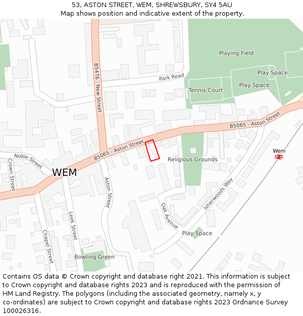 53, ASTON STREET, WEM, SHREWSBURY, SY4 5AU: Location map and indicative extent of plot