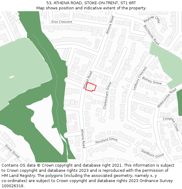 53, ATHENA ROAD, STOKE-ON-TRENT, ST1 6RT: Location map and indicative extent of plot