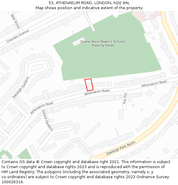 53, ATHENAEUM ROAD, LONDON, N20 9AL: Location map and indicative extent of plot