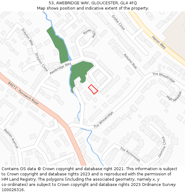 53, AWEBRIDGE WAY, GLOUCESTER, GL4 4FQ: Location map and indicative extent of plot