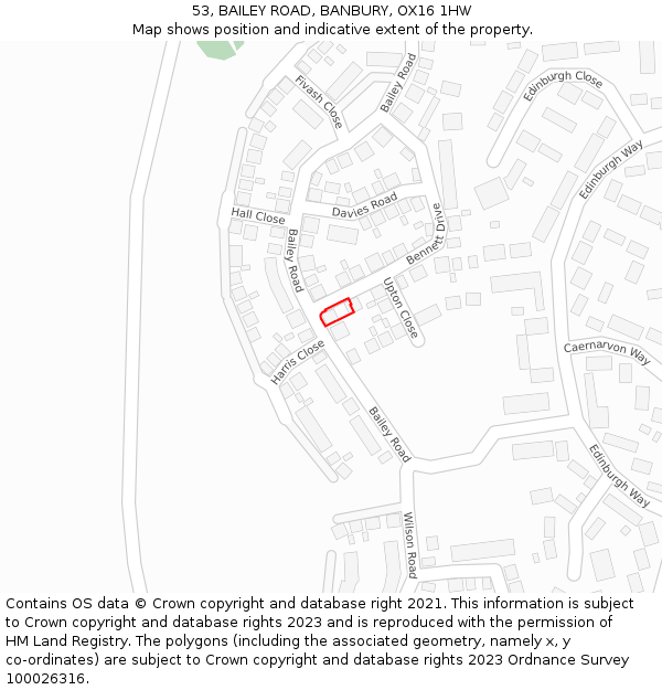 53, BAILEY ROAD, BANBURY, OX16 1HW: Location map and indicative extent of plot