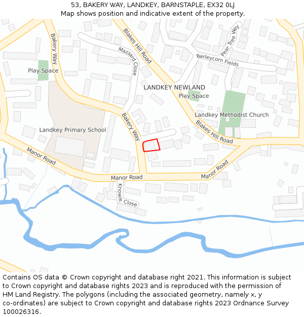 53, BAKERY WAY, LANDKEY, BARNSTAPLE, EX32 0LJ: Location map and indicative extent of plot