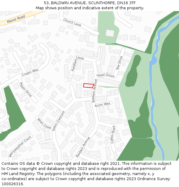 53, BALDWIN AVENUE, SCUNTHORPE, DN16 3TF: Location map and indicative extent of plot