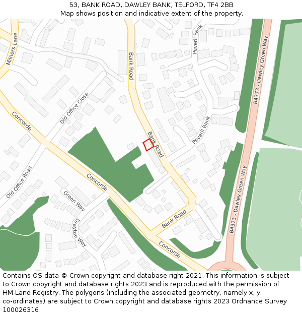 53, BANK ROAD, DAWLEY BANK, TELFORD, TF4 2BB: Location map and indicative extent of plot