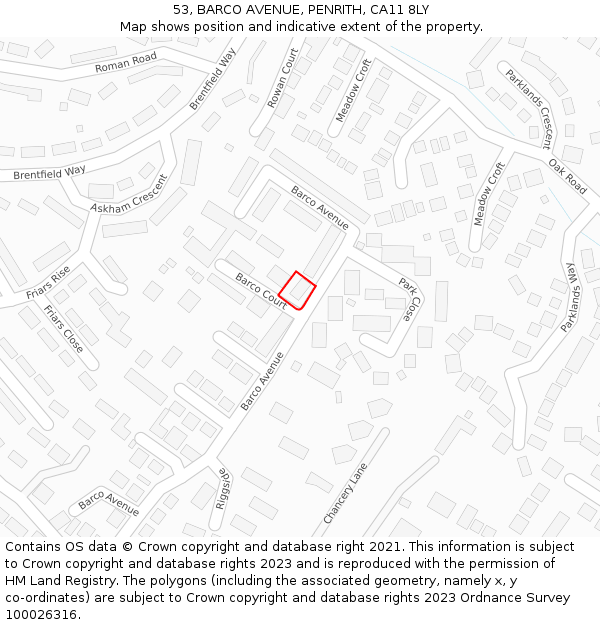 53, BARCO AVENUE, PENRITH, CA11 8LY: Location map and indicative extent of plot