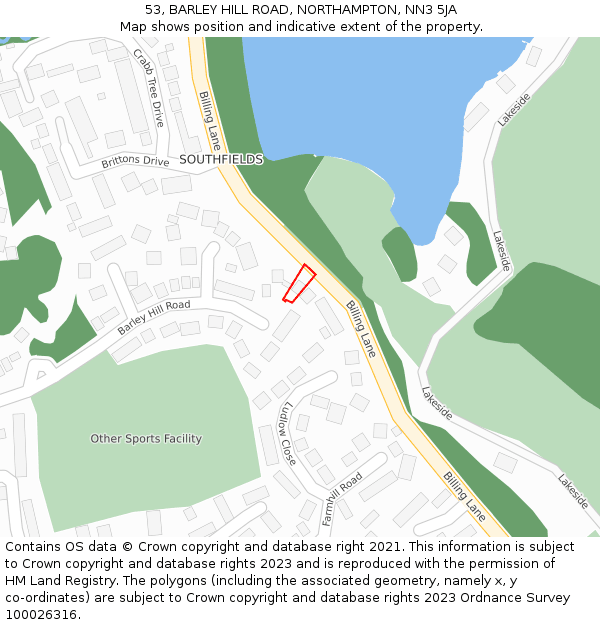 53, BARLEY HILL ROAD, NORTHAMPTON, NN3 5JA: Location map and indicative extent of plot