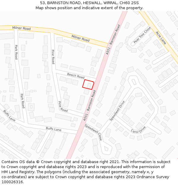 53, BARNSTON ROAD, HESWALL, WIRRAL, CH60 2SS: Location map and indicative extent of plot