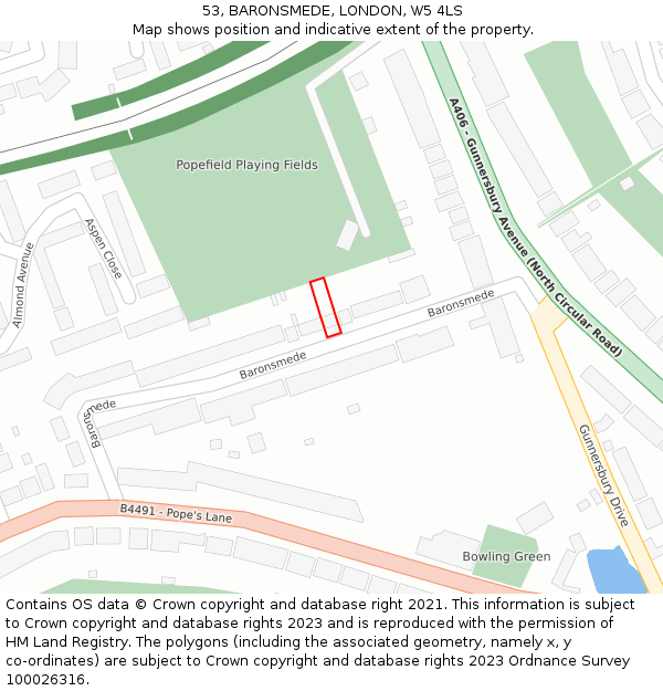 53, BARONSMEDE, LONDON, W5 4LS: Location map and indicative extent of plot