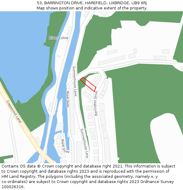 53, BARRINGTON DRIVE, HAREFIELD, UXBRIDGE, UB9 6RJ: Location map and indicative extent of plot
