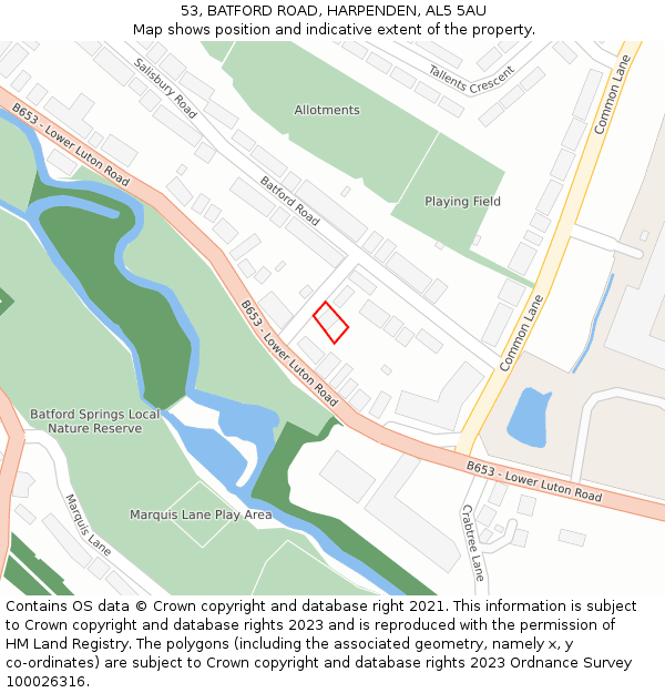 53, BATFORD ROAD, HARPENDEN, AL5 5AU: Location map and indicative extent of plot