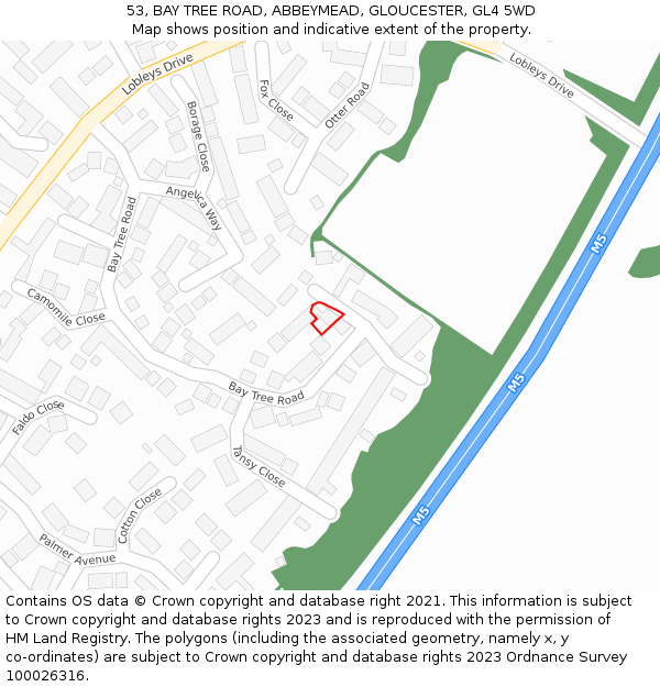 53, BAY TREE ROAD, ABBEYMEAD, GLOUCESTER, GL4 5WD: Location map and indicative extent of plot