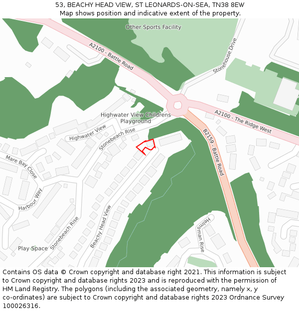 53, BEACHY HEAD VIEW, ST LEONARDS-ON-SEA, TN38 8EW: Location map and indicative extent of plot