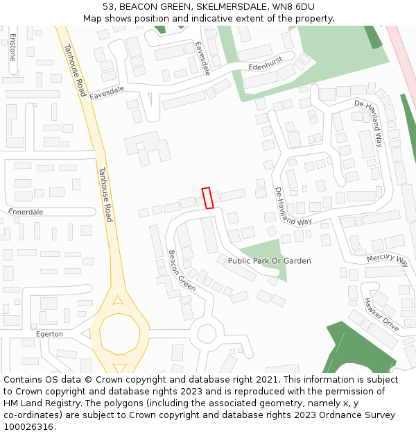 53, BEACON GREEN, SKELMERSDALE, WN8 6DU: Location map and indicative extent of plot