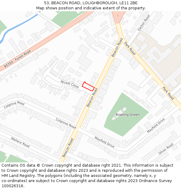 53, BEACON ROAD, LOUGHBOROUGH, LE11 2BE: Location map and indicative extent of plot