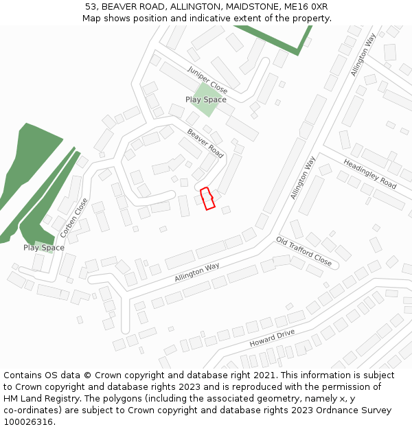 53, BEAVER ROAD, ALLINGTON, MAIDSTONE, ME16 0XR: Location map and indicative extent of plot