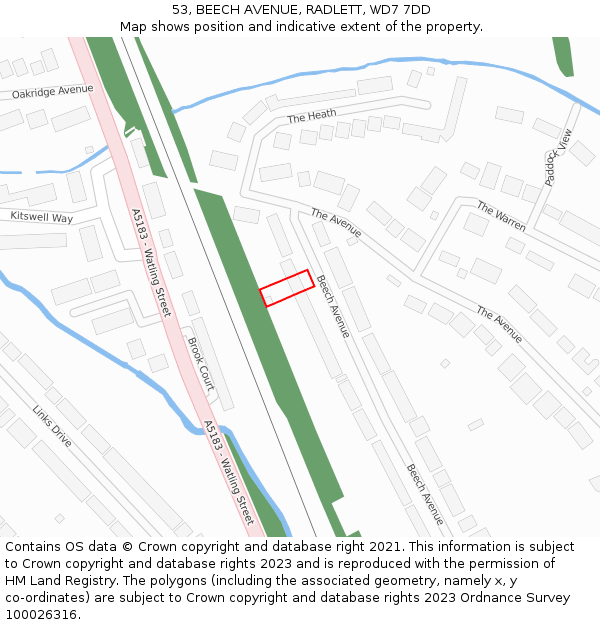 53, BEECH AVENUE, RADLETT, WD7 7DD: Location map and indicative extent of plot