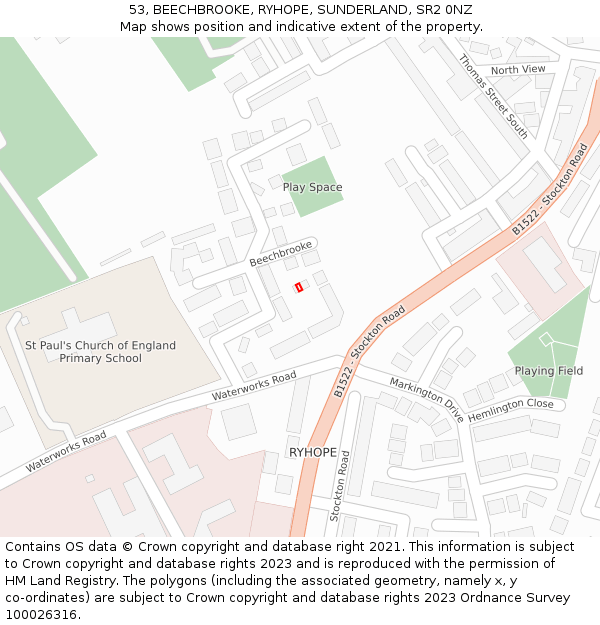 53, BEECHBROOKE, RYHOPE, SUNDERLAND, SR2 0NZ: Location map and indicative extent of plot