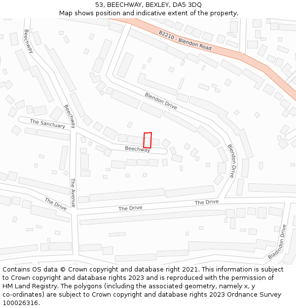 53, BEECHWAY, BEXLEY, DA5 3DQ: Location map and indicative extent of plot