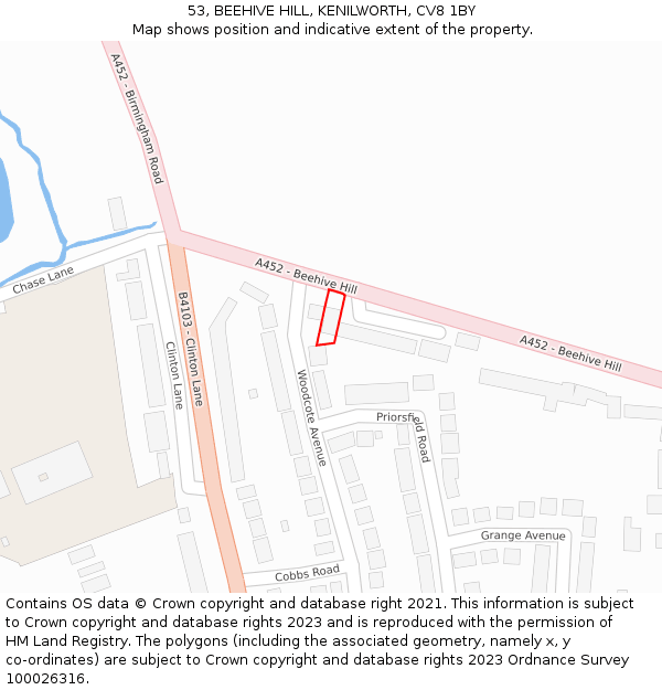 53, BEEHIVE HILL, KENILWORTH, CV8 1BY: Location map and indicative extent of plot