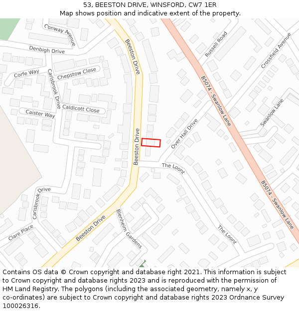 53, BEESTON DRIVE, WINSFORD, CW7 1ER: Location map and indicative extent of plot