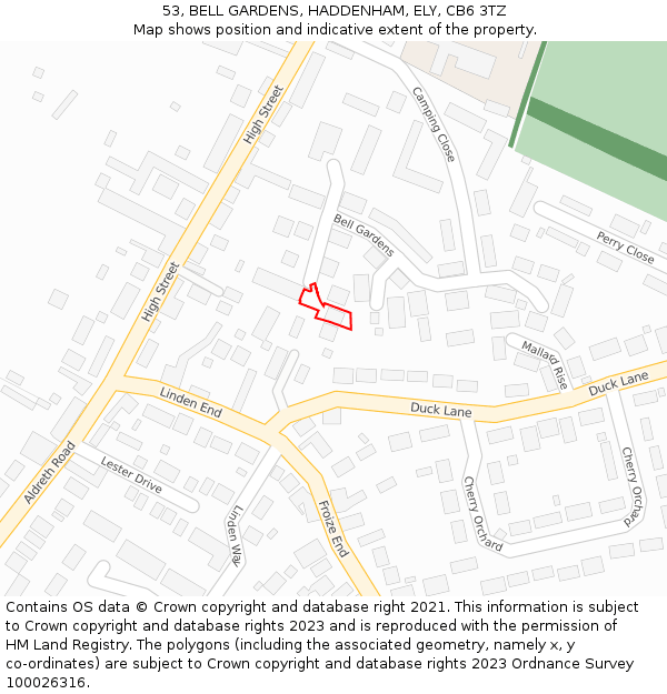 53, BELL GARDENS, HADDENHAM, ELY, CB6 3TZ: Location map and indicative extent of plot