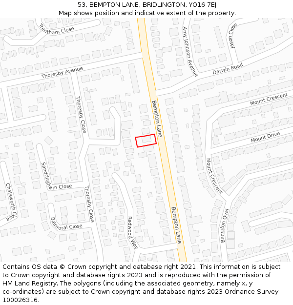 53, BEMPTON LANE, BRIDLINGTON, YO16 7EJ: Location map and indicative extent of plot