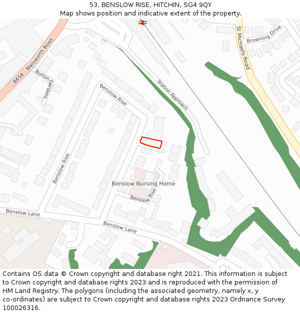 53, BENSLOW RISE, HITCHIN, SG4 9QY: Location map and indicative extent of plot