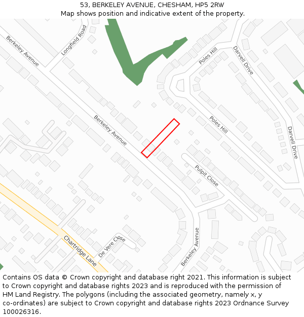 53, BERKELEY AVENUE, CHESHAM, HP5 2RW: Location map and indicative extent of plot