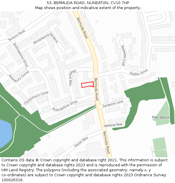 53, BERMUDA ROAD, NUNEATON, CV10 7HP: Location map and indicative extent of plot