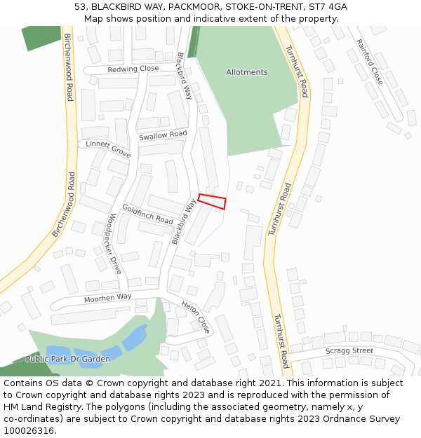 53, BLACKBIRD WAY, PACKMOOR, STOKE-ON-TRENT, ST7 4GA: Location map and indicative extent of plot