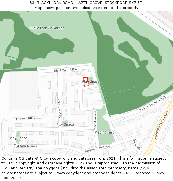 53, BLACKTHORN ROAD, HAZEL GROVE, STOCKPORT, SK7 5EL: Location map and indicative extent of plot