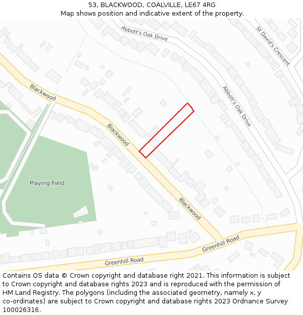 53, BLACKWOOD, COALVILLE, LE67 4RG: Location map and indicative extent of plot