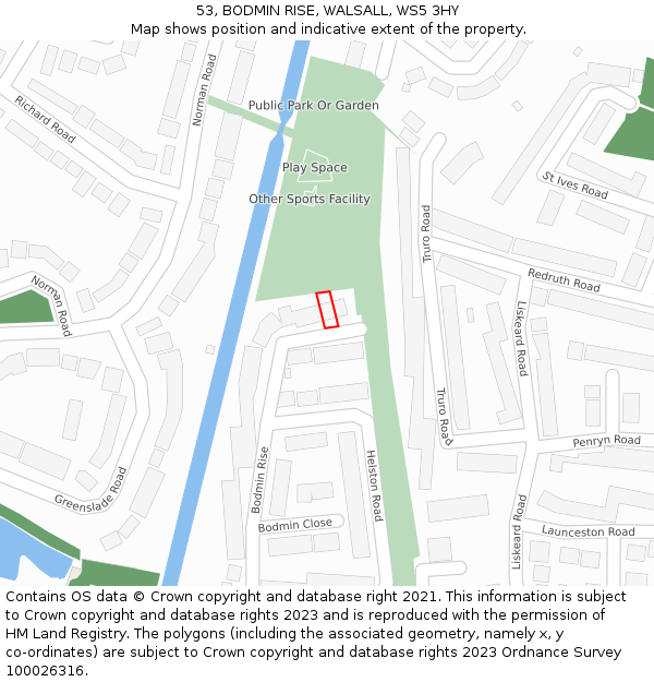 53, BODMIN RISE, WALSALL, WS5 3HY: Location map and indicative extent of plot