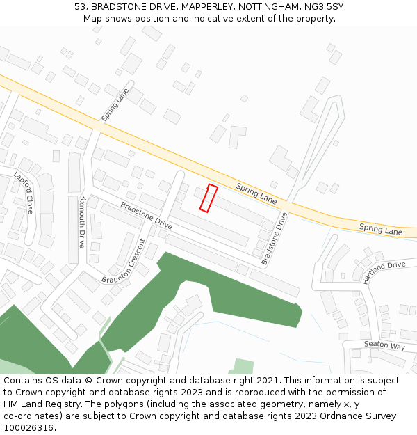 53, BRADSTONE DRIVE, MAPPERLEY, NOTTINGHAM, NG3 5SY: Location map and indicative extent of plot