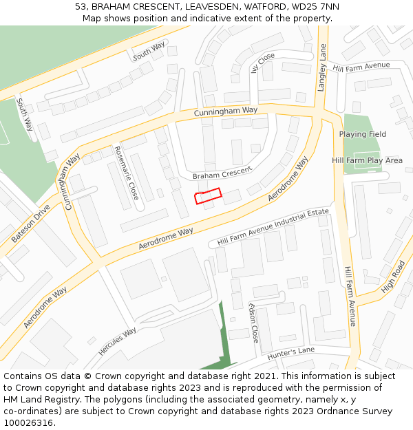 53, BRAHAM CRESCENT, LEAVESDEN, WATFORD, WD25 7NN: Location map and indicative extent of plot