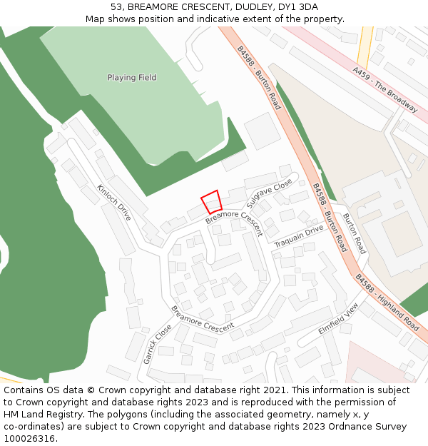 53, BREAMORE CRESCENT, DUDLEY, DY1 3DA: Location map and indicative extent of plot
