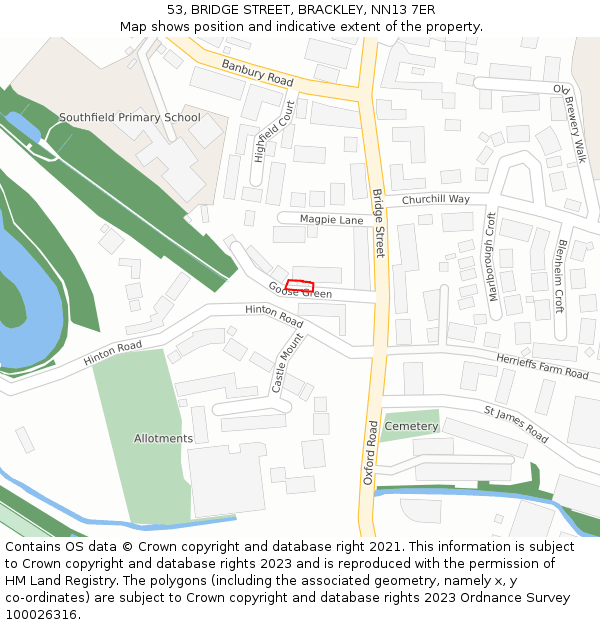 53, BRIDGE STREET, BRACKLEY, NN13 7ER: Location map and indicative extent of plot