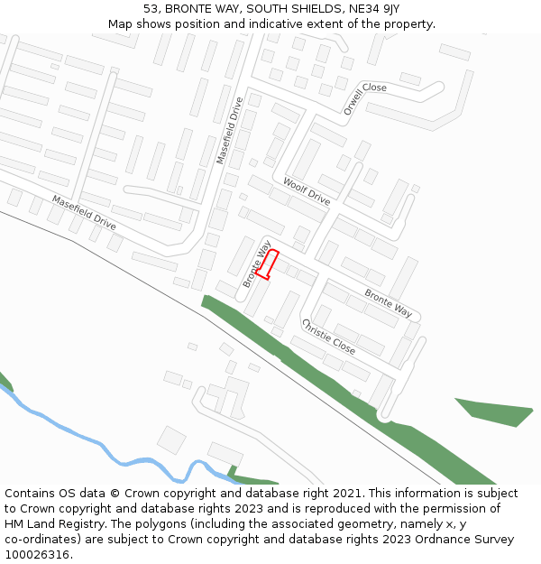 53, BRONTE WAY, SOUTH SHIELDS, NE34 9JY: Location map and indicative extent of plot