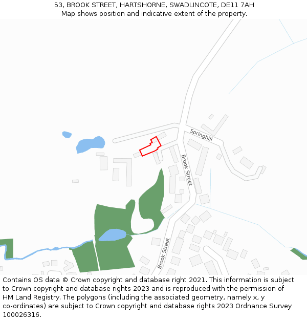 53, BROOK STREET, HARTSHORNE, SWADLINCOTE, DE11 7AH: Location map and indicative extent of plot