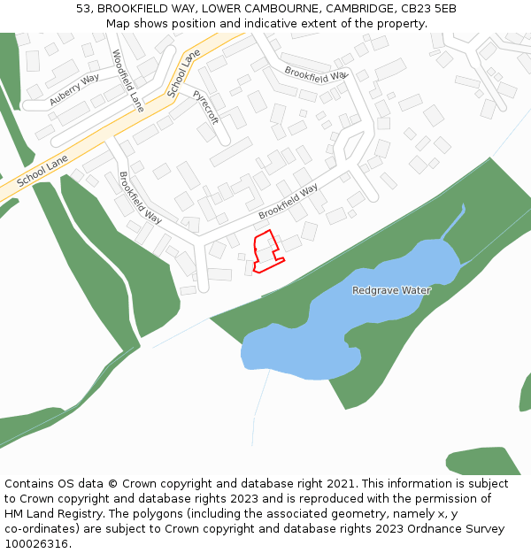 53, BROOKFIELD WAY, LOWER CAMBOURNE, CAMBRIDGE, CB23 5EB: Location map and indicative extent of plot