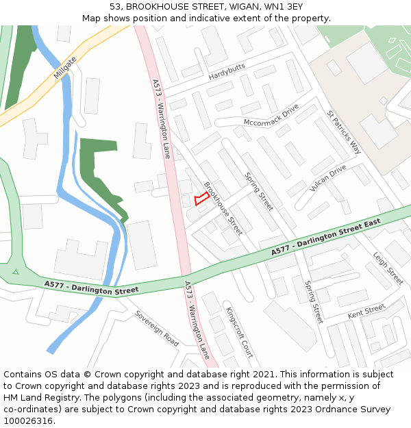 53, BROOKHOUSE STREET, WIGAN, WN1 3EY: Location map and indicative extent of plot