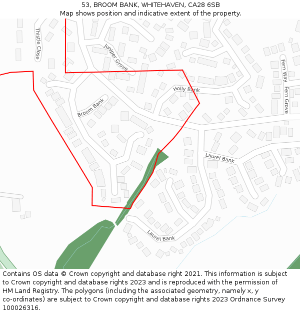 53, BROOM BANK, WHITEHAVEN, CA28 6SB: Location map and indicative extent of plot