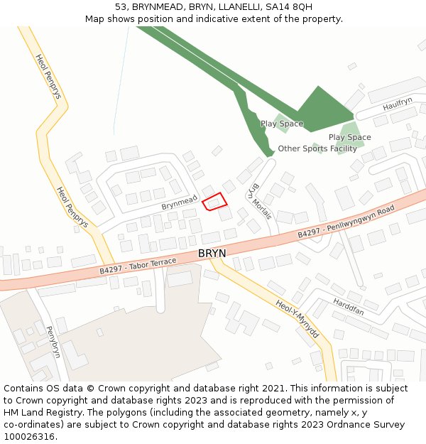 53, BRYNMEAD, BRYN, LLANELLI, SA14 8QH: Location map and indicative extent of plot